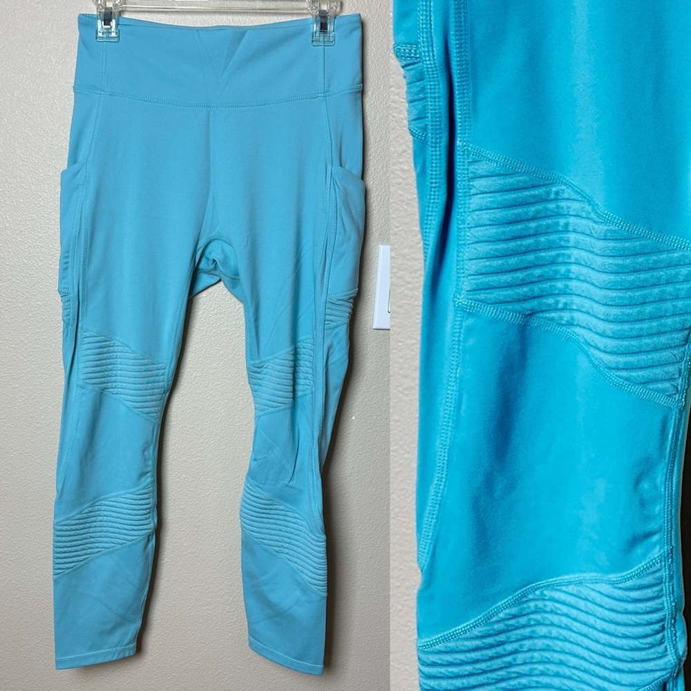 Fabletics Motion 365 Teal Moto Pocket Leggings | Size L
